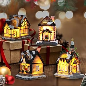 Christmas Snow Village Decor Christmas Lantern Accessories De Navidad Decoración Decorative Xmas Resin House Building…