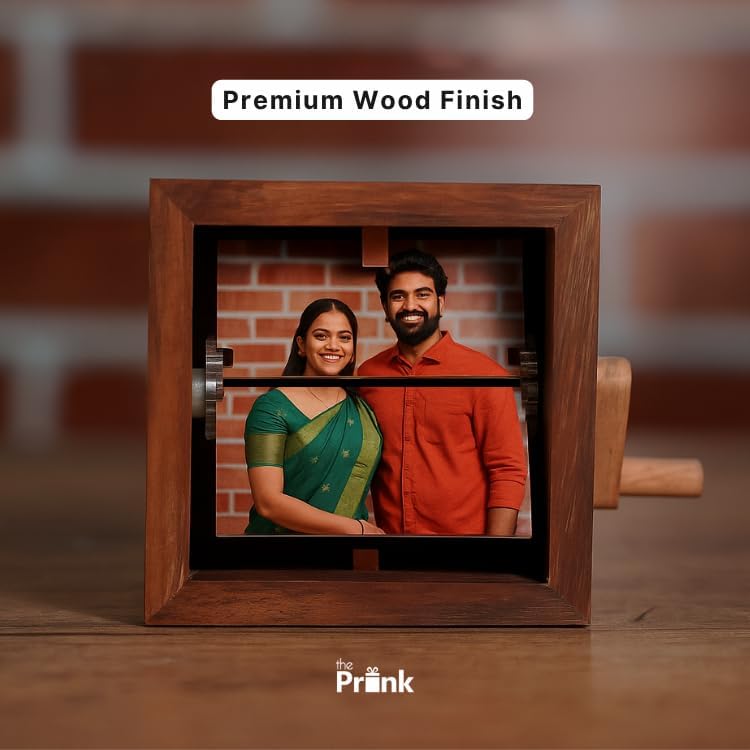 Image of PRINK Personalized Photo Flip Box Wooden - Crank Photo Box with 16 Pictures | Best Friend Gift for Friendship Day | Anniversary Birthday and Wedding Keepsake | Surprise Gift for Boyfriend Girlfriend and Personalised Gift for Women