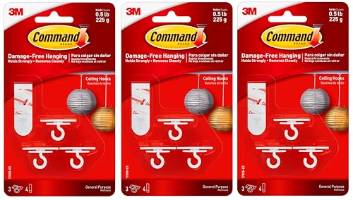Command 17008-ES Ceiling 9 Hooks, 12 Foam Strips per, White