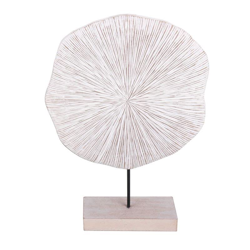 Rocking Gifts Figura Decorativa de Madera Círculo Irregular Adorno en Peana Decoración Salón Elegante Boho Blanco y Marrón 30 cm
