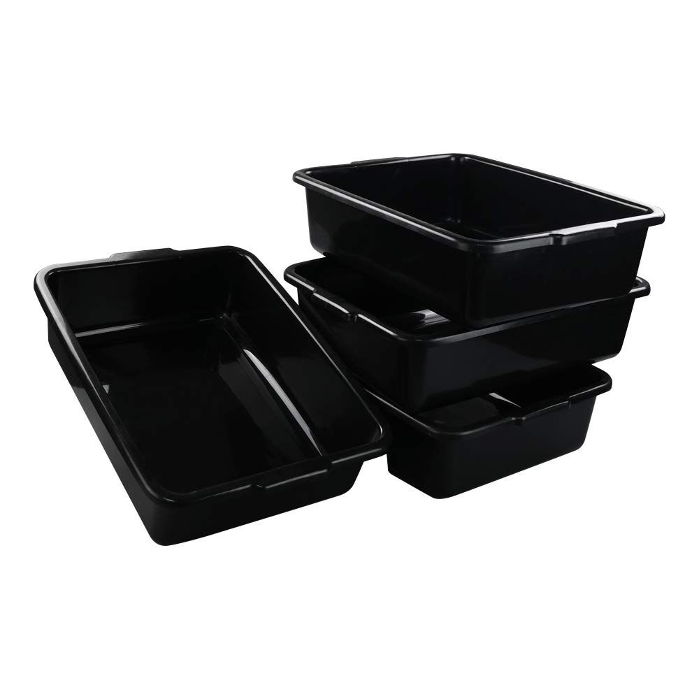 13 L tina de plástico para autobús comercial, paquetes de 4 cuenco para lavado rectangular, negro