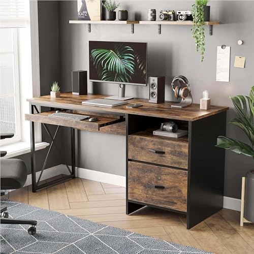 TEKAVO Office Table with Drawer, Brown, 75 x 140 x 55 CM - Image 5