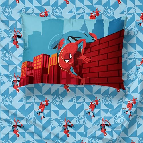 Image of Sunny Side Up Kids Sheet Set Includes Sheets and Pillow Cover - 100% Microfiber Bedding and Room Decor, Blue - Spiderman, 4 Piece Full