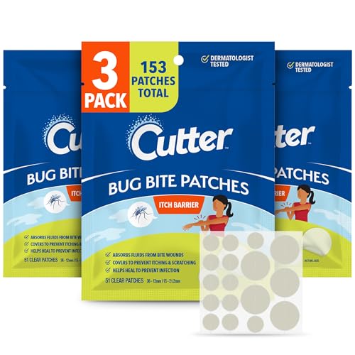Cutter Bug Bite Patches Itch Relief Hydrocolloid Patches for Kids & Adults, Absorbs Fluids, Helps Heal, Prevents Scratching, Mosquito Itch Relief, Hydrocortisone & Suction Tool Alternative, 153 Count