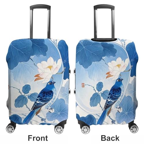 Anti-Scratch Luggage Cover Blue And White Chinese Style Flower And Bird Printed Luggage Case Protector Washable Suitcase Covers Elastic Suitcase Protector for Size L (26-28 inches) Luggage3