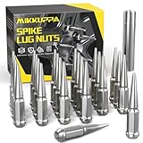 MIKKUPPA M14x1.5 Spike Lug Nuts, 24PCS Chrome Wheel Spiked Lug Nuts, Cone/Conical Bulge Seat, Silver Closed End Nuts with 1 Socket Key for Chevy Silverado Ford F-150 GMC Sierra Aftermarket Wheel