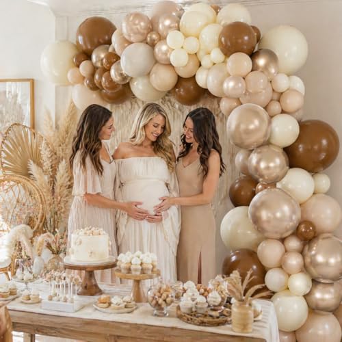 Image of Neutral Brown Balloons, 12 Inch Brown Gold Sand White Cream Beige Ivory Helium Balloons with Metallic Champagne Gold Balloon for Boho Neutral Bridal Baby Shower Rodeo Birthday Wedding Thanksgiving