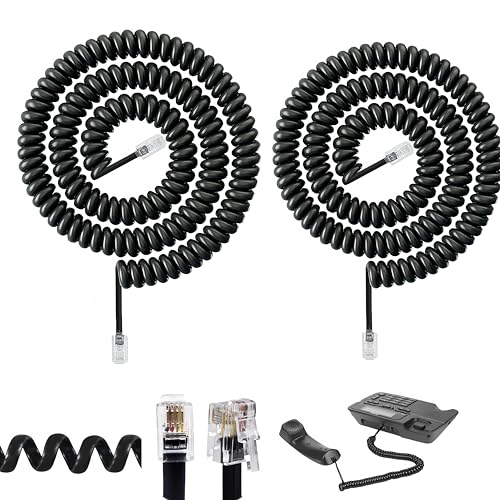 Hawfund Câble Téléphonique Spiralé RJ9 - Câble pour Combiné de Téléphone Fixe Noir,...