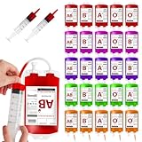 25 Packs Halloween Blood IV Bags for Drinks Reusable Energy Container Juice Pouch Prop for Zombie Theme Party Decoration with Syringe and Clips, 12.6 fl.oz (25pcs Bag, 2 Syringes)