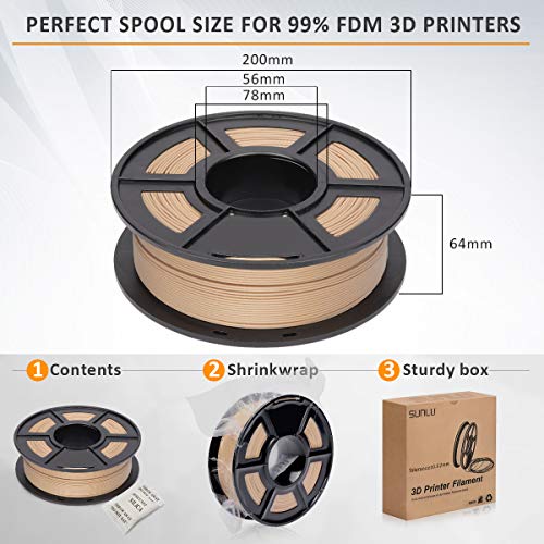 Image of SUNLU Real Wood Fiber PLA Filament, Neatly Wound 1.75mm PLA for FDM 3D Printers, 1kg Spool (2.2lbs), Woody Scent