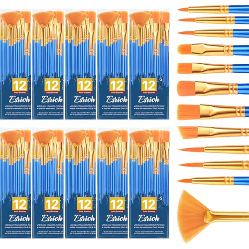 Image of ESRICH Paint Brushes Set, 10Pack 120pcs Nylon Hair Round-Pointed Tip