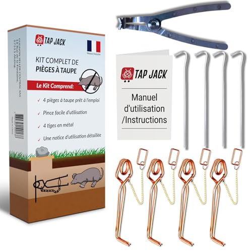 Pieges A Taupes - Lot de 4 + Pince Installation Facile - Anti-Taupe Professionnel Efficace - Systeme a Putange Resistant - Controle Rapide Et Naturel des Taupes - Lutte Contre Nuisibles - sans Petard