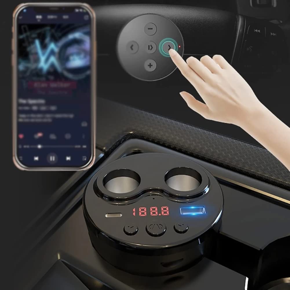 Bluetooth FM Transmitter for Car, Wireless Car Radio Player Car Kit with 2 USB Ports Charging Supports TF Card Remote Control Hands Free Calling
