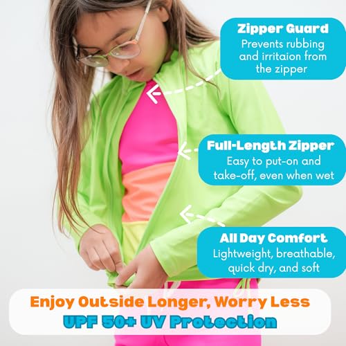 Image of SwimZip Girls' 3 Pc Swim Set w /Long Sleeve Rash Guard, Tankini & Shorts UPF 50+