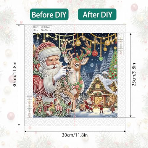 Image of Diamond Art Painting Kit for Adults, 5D Special Shape Diamond Art Kit for Beginners, Crystal Rhinestones Diamond Painting for Home Wall Christmas Decoration Gift 12x12 inch, Santa Claus Christmas Deer
