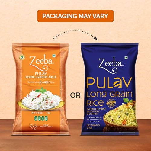 Image of Zeeba Pulav Basmati Rice 5 Kg, Fluffy-Non Sticky, ideal for every Pulav recipe (Cooked length upto 15mm*)