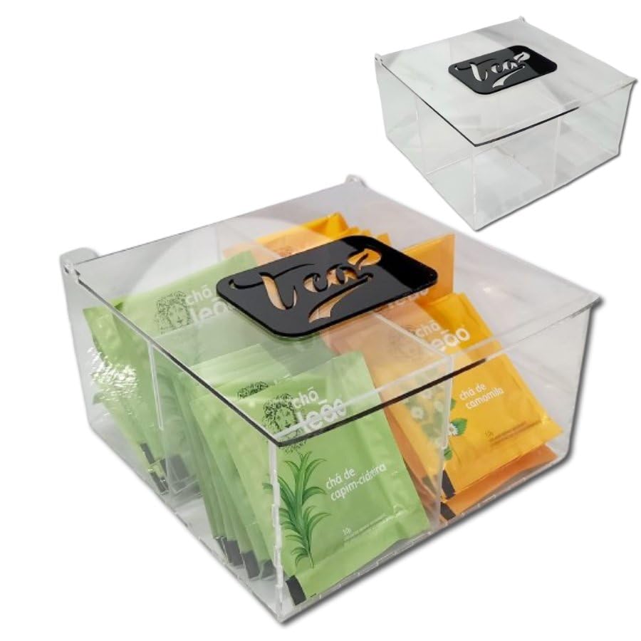 Caixa Acr&iacute;lica Porta Ch&aacute; com Tampa, Decora&ccedil;&atilde;o e Organiza&ccedil;&atilde;o para Cantinho do Caf&eacute;