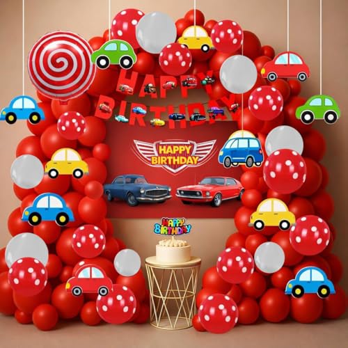 Image of Car Theme Birthday Decoration Kit for Boys (Pack of 91) | Racing Theme Party Decor Set for Kids Birthday Celebration at Home | Colourful Car Concept Birthday Decoration Pack