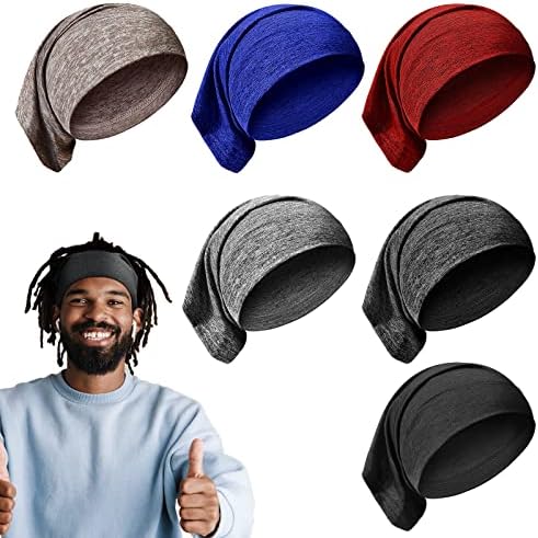SATINIOR 6 Pcs Unisex Spandex Dreadlock Headbands Caps,Dark Color