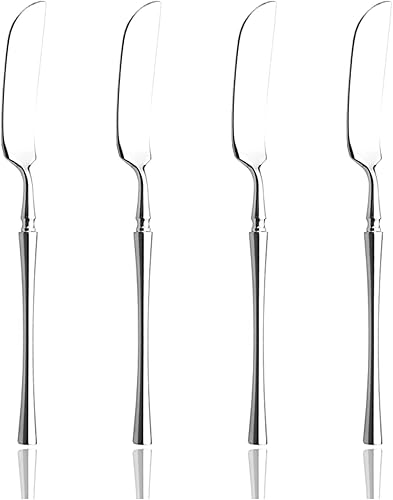 JASHII Cuchillo de mantequilla de acero inoxidable 304, juego de 4, esparcidor de mantequilla, para untar, queso y condimentos, pulido con espejo,