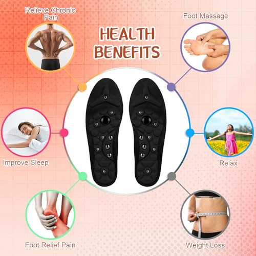 Image of Glitopper Acupressure Magnetic Insoles Orthopedic Massage Insoles with Magnetic Technology Shock Absorption Arch Support Helps Blood Circulation and Relieve Fatigue(Black,S(Men 4-7 /women 5-8))