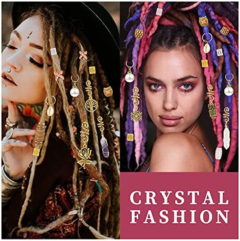 140PCS Dreadlock Jewelry Pendant Hair Jewelry for Braids Beads Hair Cuffs and Rings Jewelry Decoration for Women Crystal Ancient Gold Metal Pendant Wooden Beads Braid Accessories