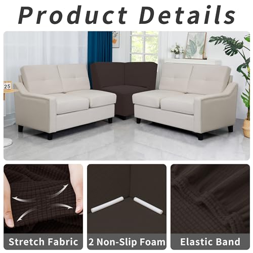 Image of Easy-Going Stretch Sectional Corner Sofa Slipcover 1-Piece Couch Sofa Cover Furniture Protector Soft with Elastic Bottom for Kids, Pet, Spandex Jacquard Fabric Chocolate