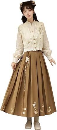 Spring New Chinese Style Hanfu Dress Vintage Knit Vest Blouse with Pleated Skirt Retro Oriental Outfit for Women