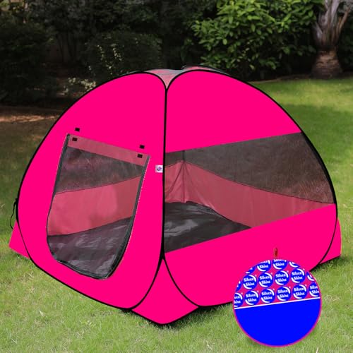 Image of Foldable Delightful Patterns Popup Kids Play Tent House for Multi Purpose|PlayTent House for up to 10 YearOld Kids Girls&Boys|Mosquito Net Design Tent for Kids|Multicolor,Tent House Theme(Pink-Pink)