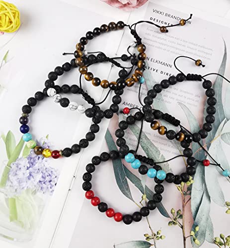 Samoco 12 Pcs Adjustable Lava Rock Stone Essential Oil Diffuser Bracelet Braided Elastic Rope Stone Yoga Beads Bracelets For Men Women #TOP6
