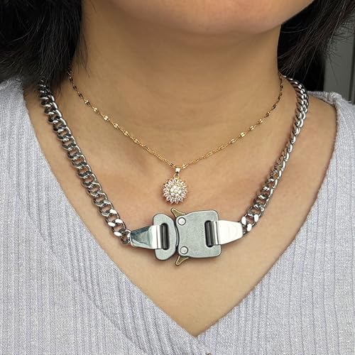 Stainless Steel Chain Men Women Chunky Side Release Buckle and Cuban Chain Necklace 7 mm Width 20 inch Length Necklace(1 Pcs)2