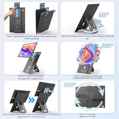 domyfan Ecran Portable 16,1" FHD 1200P, Double écran avec Support Magnétique 360°, Extension d'écran pour PC Portable 13-17,3", Plug & Play pour Windows/Mac/PC/Xbox/PS5 - 8