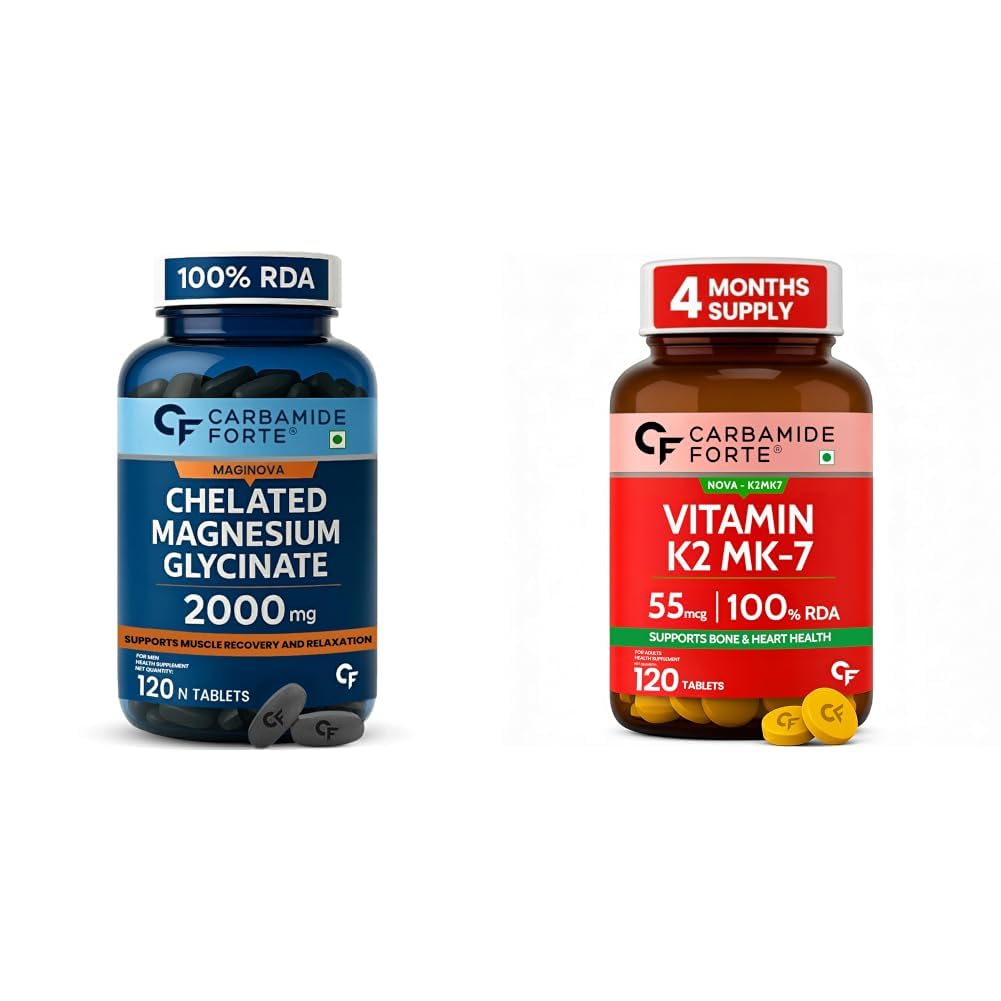 Carbamide Forte Chelated Magnesium Glycinate Supplement 2000mg Per Serving | Magnesium Supplement Supports Muscle Recovery & Better Sleep - 120 Veg Tablets & Vitamin K2 MK7 55 mcg | MK7 Form-image-27
