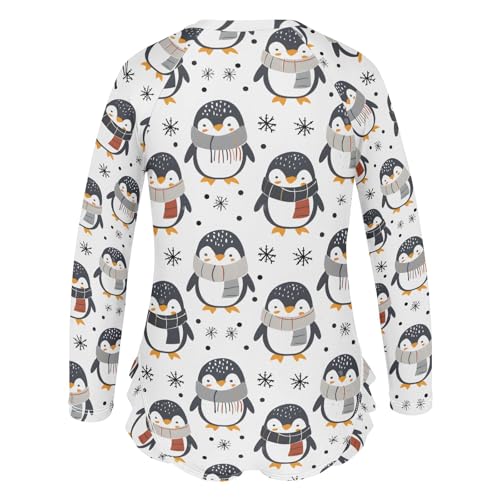 Penguin Snow Seamless Girls Long Sleeve Swimsuit Rash Guard One Piece Bathing Suits Zipper 3-12T3