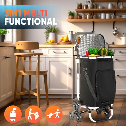 wuuhoo® Pro Einkaufstrolley Buddy - Klappbar und leicht - Thermo-Isolierung - wasserabweisend - 3-Räder-System - Aluminium schwarz – Bild 6