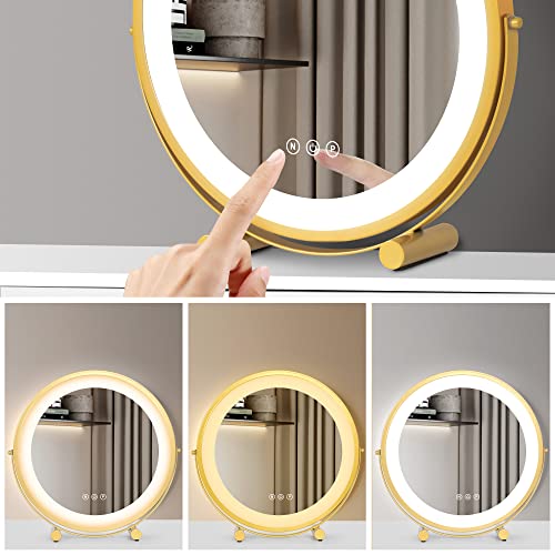 Avzear Dressing Table, Vanity Table With Lighted Mirror Makeup Dressing Table With Large Drawer And 4-Drawer Chest, 3-Color Touch Screen Dimmable Mirror With Cushioned Stool (Black) #TOP6