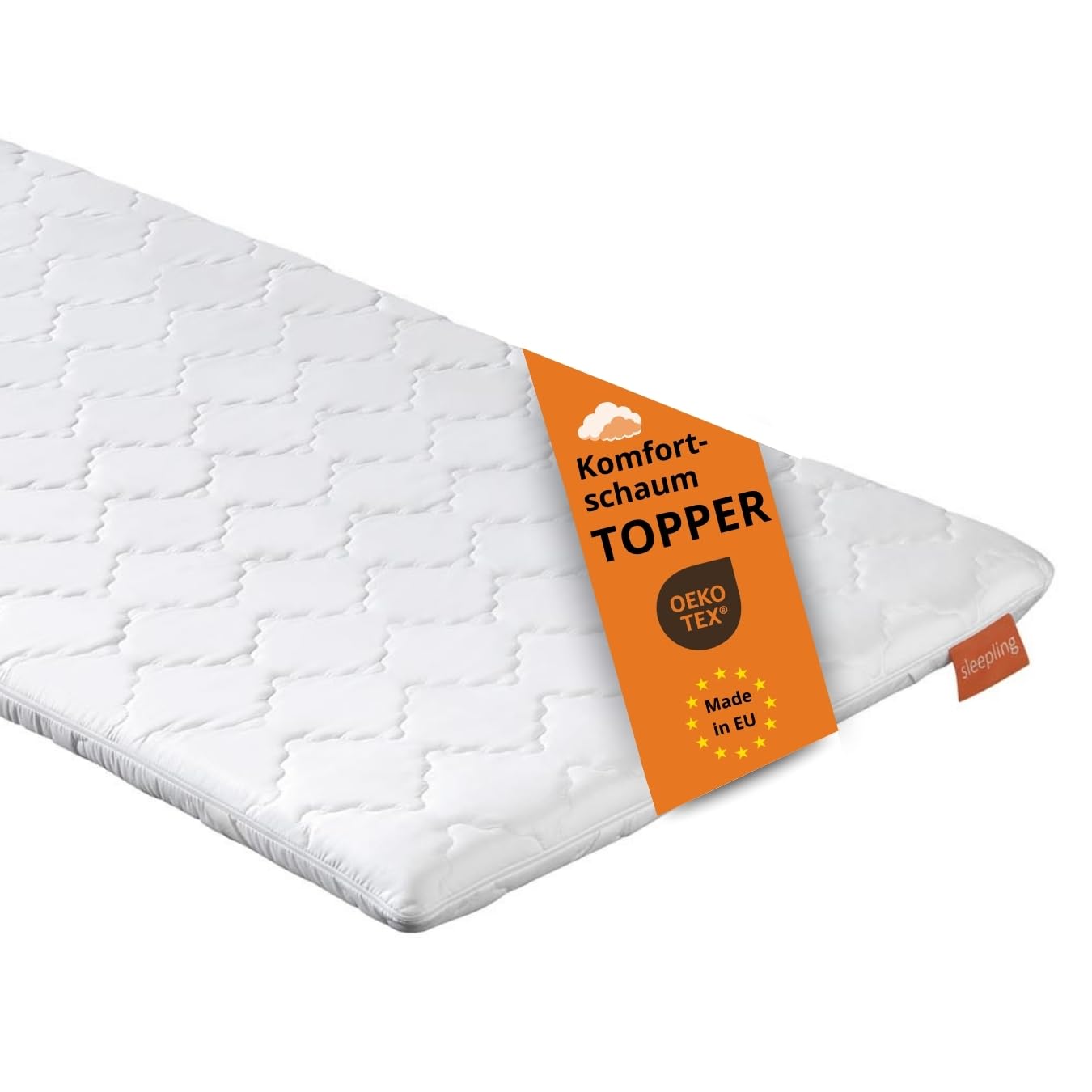 sleepling Komfortschaum Topper 90x200cm, Matratzentopper 6cm hoch, orthopädische Matratzenauflage 90x200 cm, für alle Matratzen und Betten, Made in EU, Oeko-TEX, Waschbar 60 Grad