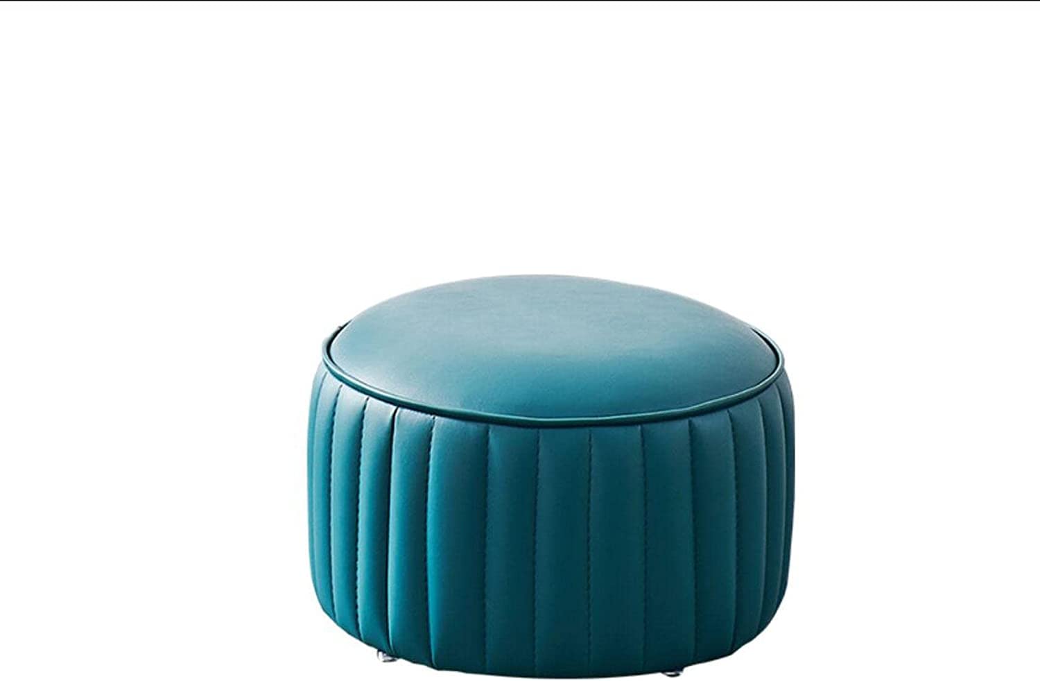 Repose-Pieds Rond en Cuir Bleu Paon : Sublimez Votre Balcon ou Salon