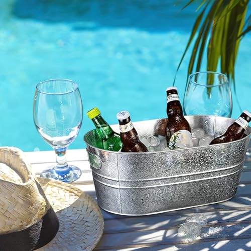 4 Pack Galvanized Tub 15.1 L Ice Bucket Large Metal Drink Buckets Beer Beverage Tub with Carry Handles for Champagne Cocktails Wine Cooling for Parties Mimosa Bar Supplies - Image 5