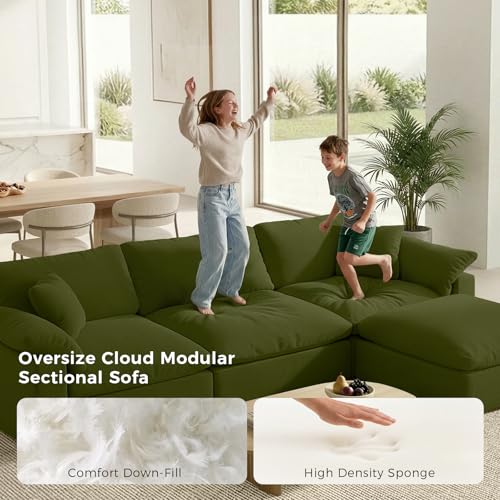 Image of 211.6 inch Cloud Modular Sectional Sofa,Green Down Filled Sofa 5 Seat,Minimalist Sofa Cover Washable and Replaceable Couches for Living Room,Sectional Sofa Deep Seat
