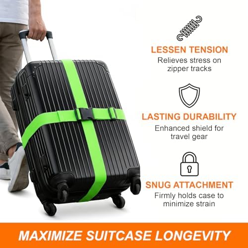 Kodreat 4 Pack Adjustable Luggage Straps for Suitcases – Secure Lock Travel Belts, 40''–78'' Fit, Easy Luggage Identification (Green) — view 4