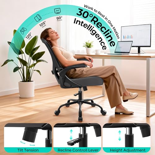 Image of AreShark Office Chair - Ergonomic Breathable Mesh Desk Chair with Adjustable Lumbar Support and Flip-up Armrests - Executive High Back Rolling Swivel Comfortable Computer Gaming Chair for Home Office