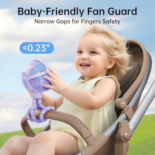 Image of Mini Stroller Fan Clip-on for Baby, Small Portable Fan Rechargeable and Handheld, USB Cooling Fan with 3 Adjustable Speeds and Flexible Tripod for Travel, Car Seat, Camping, and Bedroom, Purple