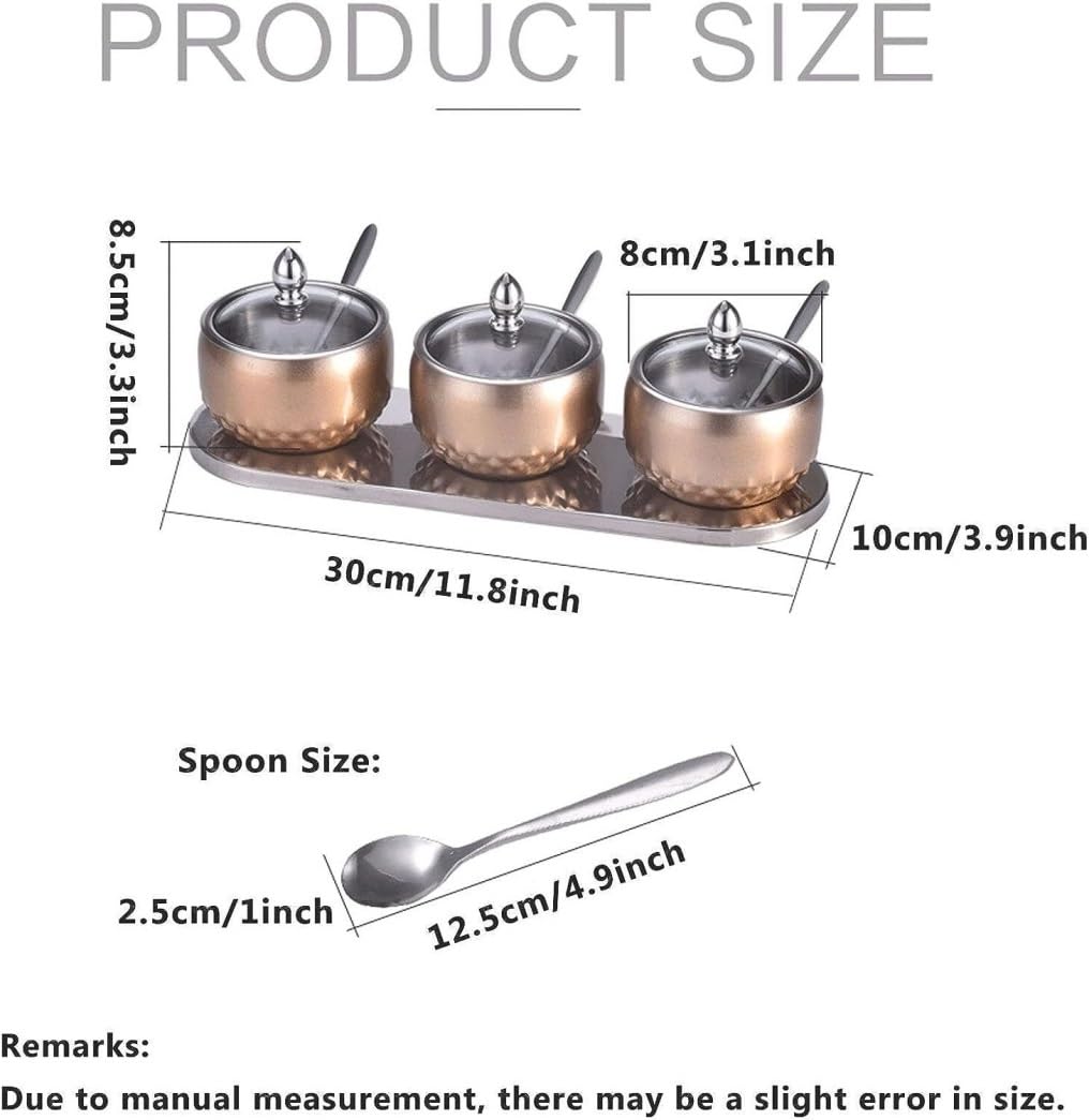 Salero Y Azucarero Cocina Juego De Recipientes Para Especias Y Tarros Condimentos Acero Inoxidable Con Tapas, Bandeja, Cucharas, Recipiente Para Caja De Almacenamiento(A)