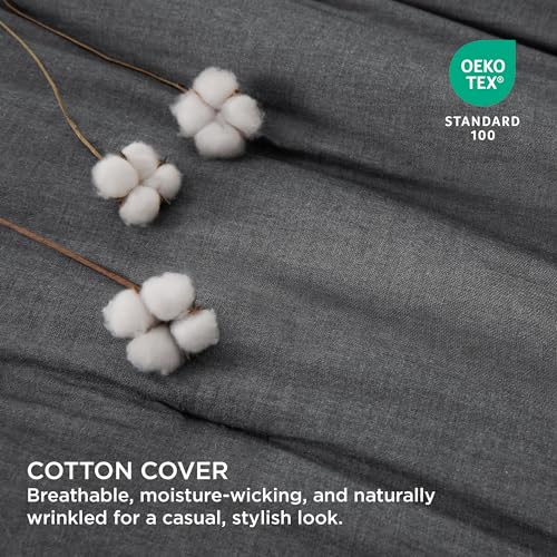 Bedsure COMFORTER SET-WASHED COTTON Comforter Set Queen Size Dark Grey - Cotton Fabric thumb #2