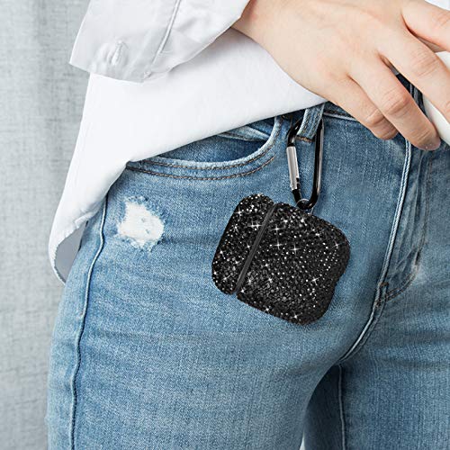 Newseego Compatible With Airpods 1 & 2 Case, Keychain+Anti-Lost Strap+Ear Hooks+Watch Band Holder,Protective Bling Crystal Glitter Luxury Shining Diamond Rhinestone Gift Scratch/Drop Proof-Black #TOP4