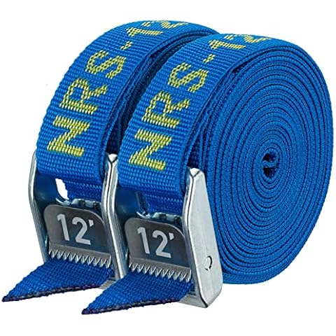 NRS 1" Heavy Duty Tie Down Strap | 2 Pack Iconic Blue 12ft | Cargo Roof Rack Strap for Vehicle, Trailer, Kayak, Moving | 500 lbs. Working Load | 1,500 lbs Breaking Strength Cover