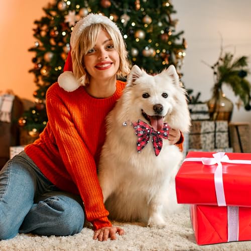 Kesote Hundehalsband Katze Halsband Hund Weihnachtshalsband Groß Hunde Hundeschleife Einstellbar Schleife Rot Weihnachten Geschenk Welpen (L)