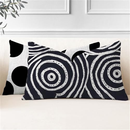 Fundas Cojines Negro Cojines Rectangulares Grandes 60x120, Cojin Exterior Impermeable Lunares Fundas Almohada, Doble Cara Funda Cojin in Lino para Sofa Jardín Banco Coche Terraza Cama, 2 Piezas J2-28