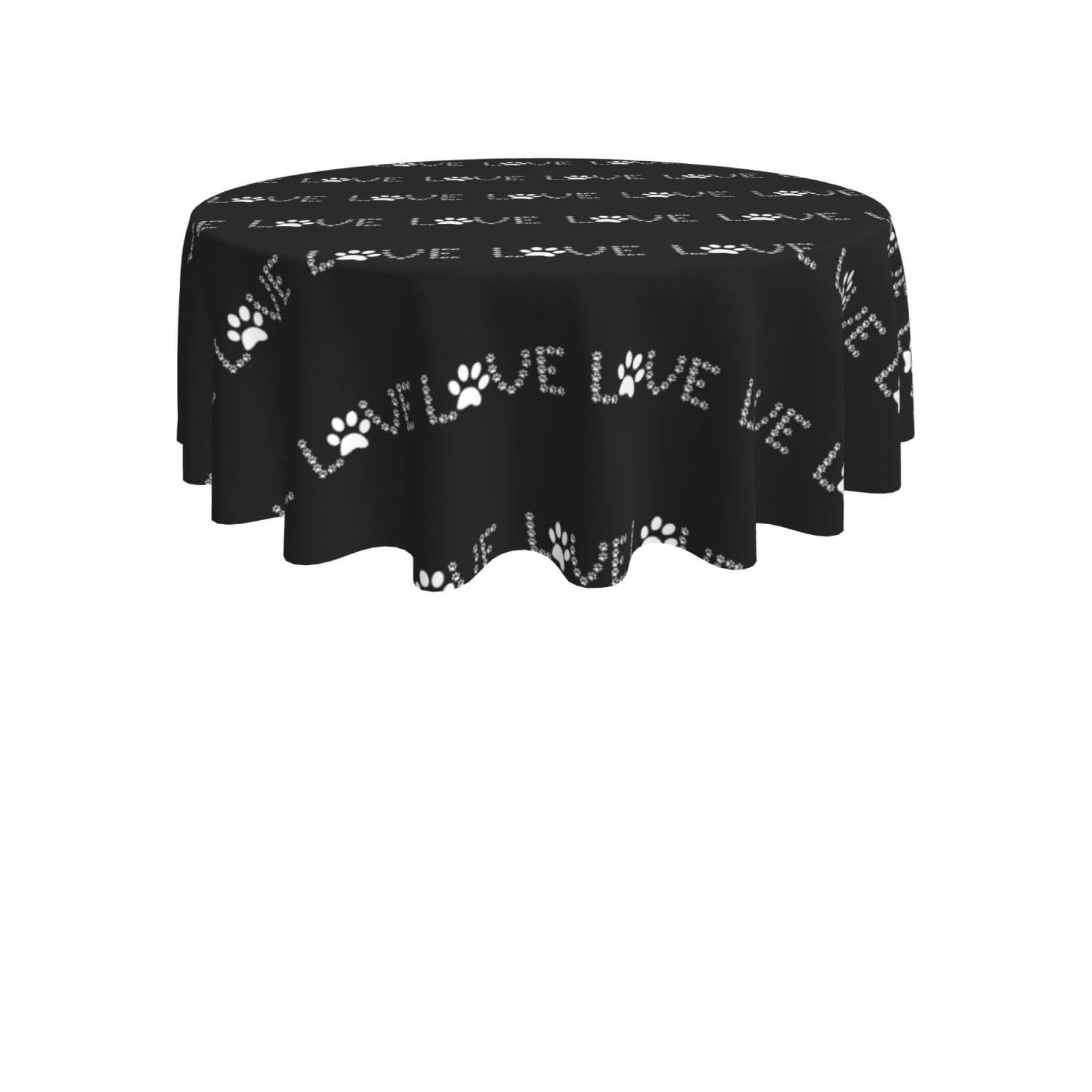 ENGhjes Lover Dog Paw Print Round Tablecloth 60in Washable Stainproof Polyester Cloth for Kitchen Idea